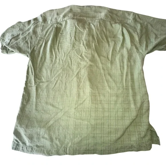 Tommy Bahama Mens Large 100% Silk Short Sleeve Button Down Shirt Sage Green Grid - Picture 3 of 5